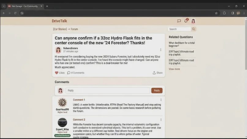 A screenshot of a DriveTalk car community forum page.