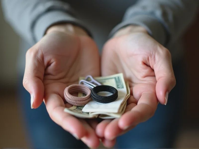 Holding rubber bands, cash, and tissues in both hands