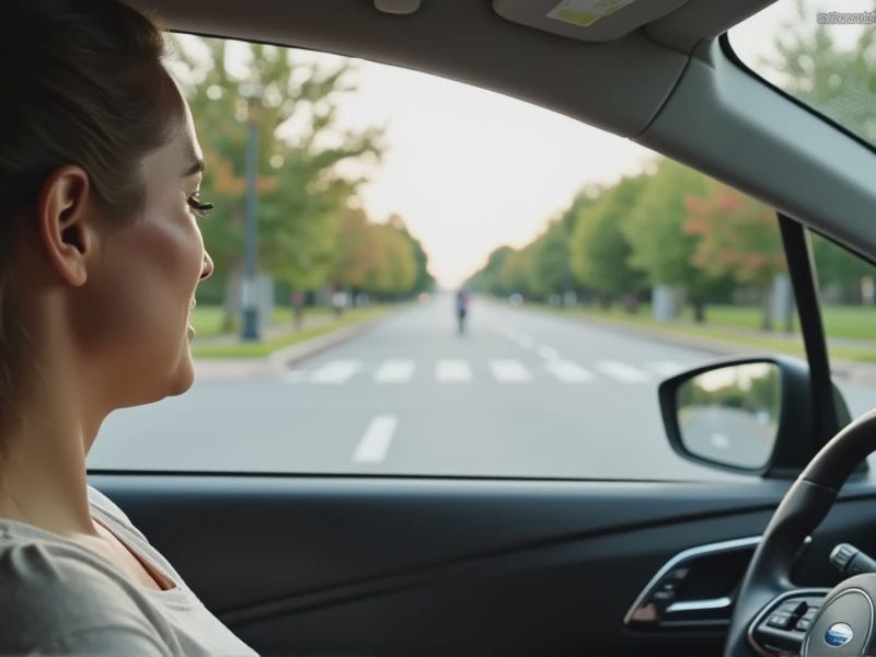 A photo taken from the driver’s seat, showing clear side and forward visibility.